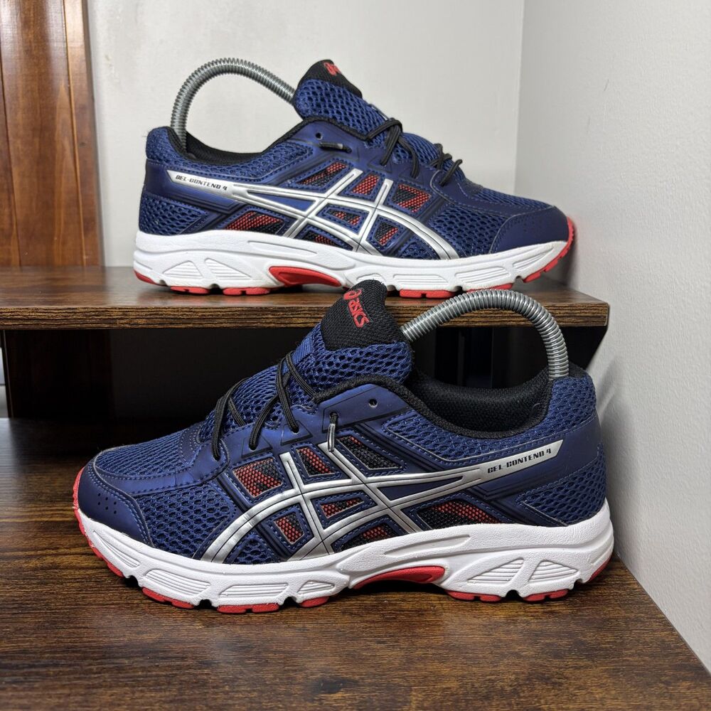Size 5.5 - Asics Gel Contend 4 Running Shoes Navy/Red (GS)